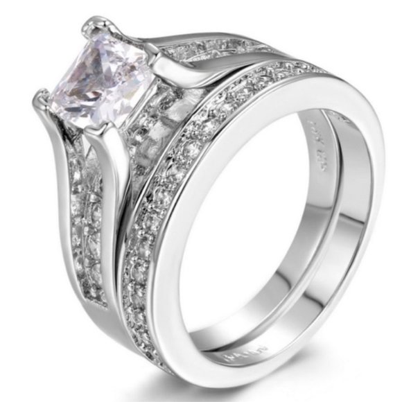 NEW 2PC/SET 925 STERLING SILVER DIAMOND RING, CUTE RING, SHINY RING. - Picture 3 of 6